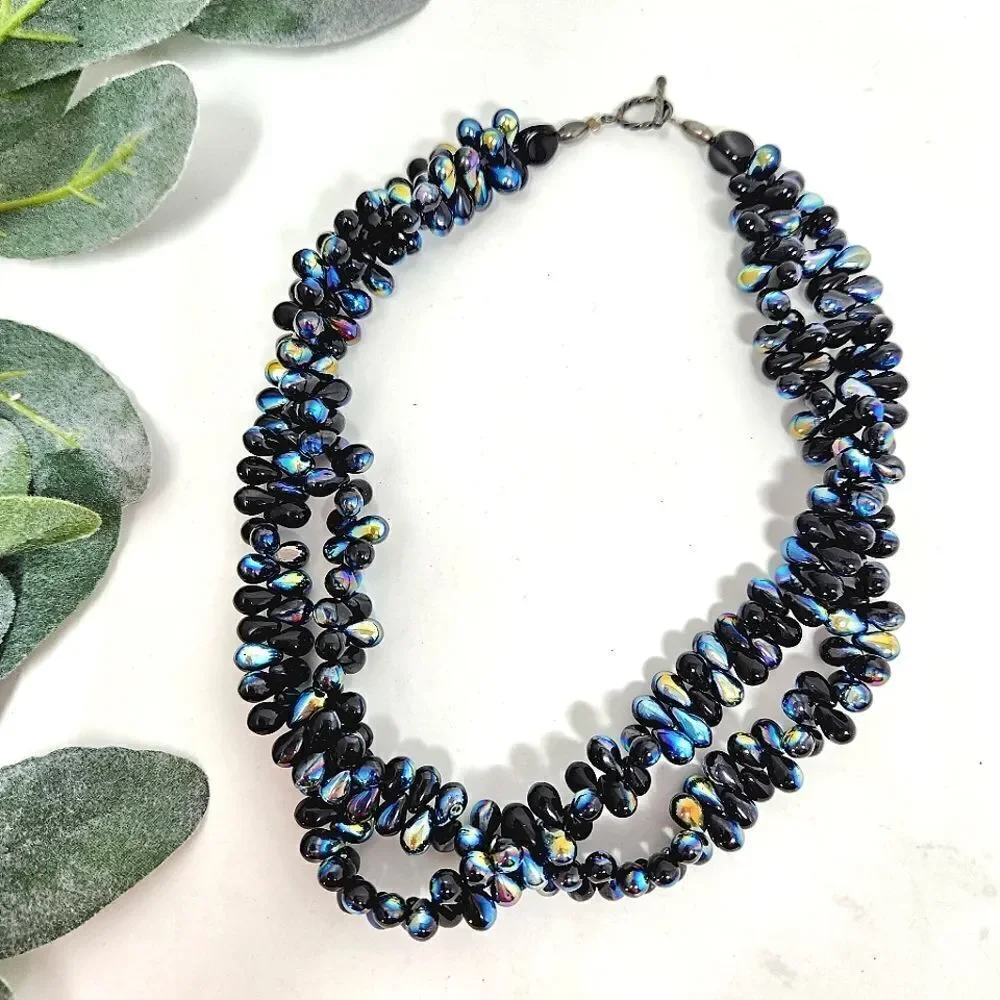 Teardrop Glass AB Beaded Necklace Sterling Silver‎ Toggle Closure
